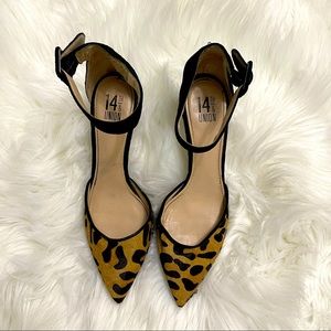 14th & Union | Leather & Pony Hair Cheetah Print Ankle Pumps | 6.5M
